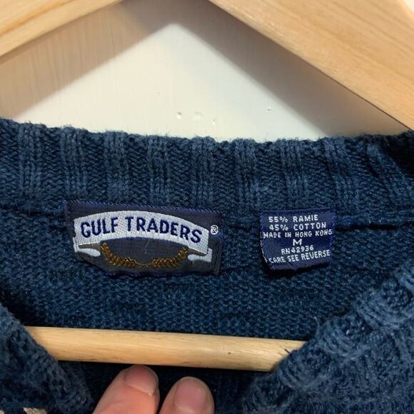 Vintage navy blue striped Gulf traders nautical crewneck sweater! Sz M. In EUC - Picture 3 of 6